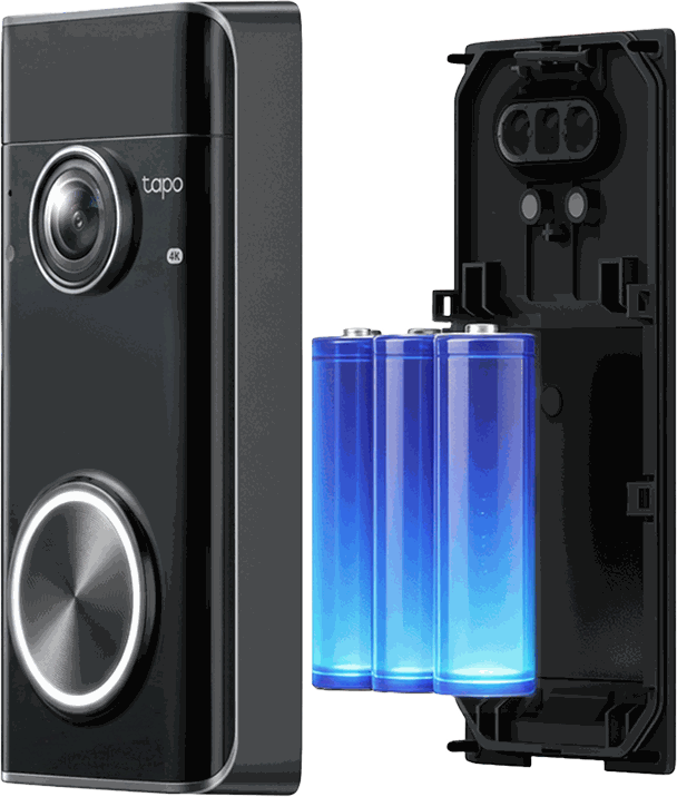 Tapo D260 lifted off its mounting bracket showing its removable battery pack